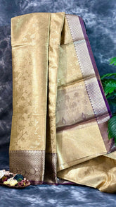 Gold and Violet Floral Kanchipuram Tissue Silk Saree